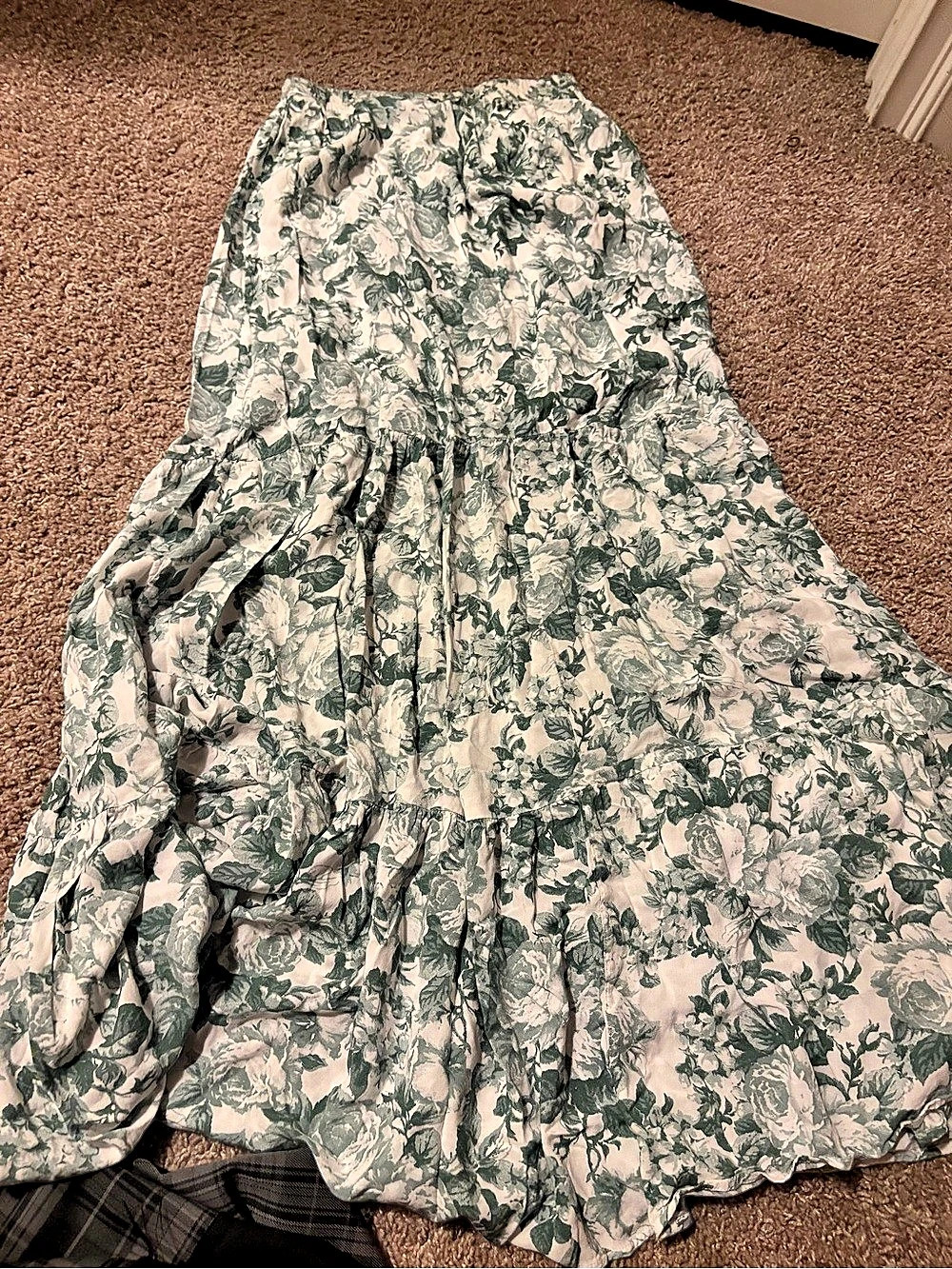 Altar'd State Floral Maxi Skirt in Green & Pink